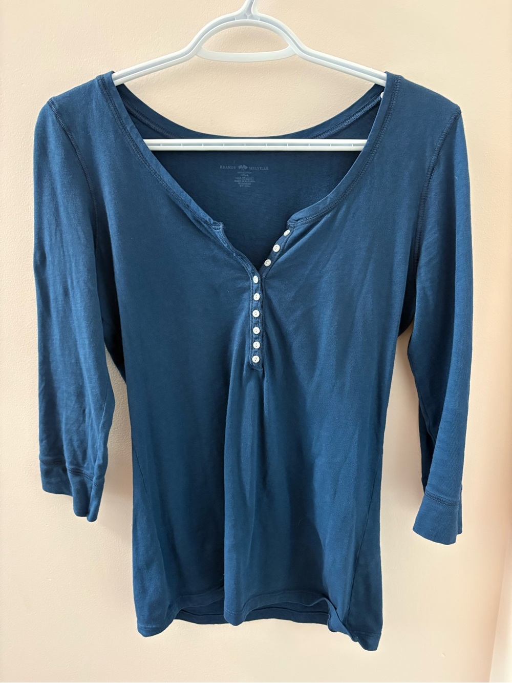 Brandy Melville Navy Button-Front Henley 3/4 Long Sleeve Top